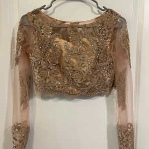 Embroidered Sheer Long Sleeve Sari/Saree Blouse